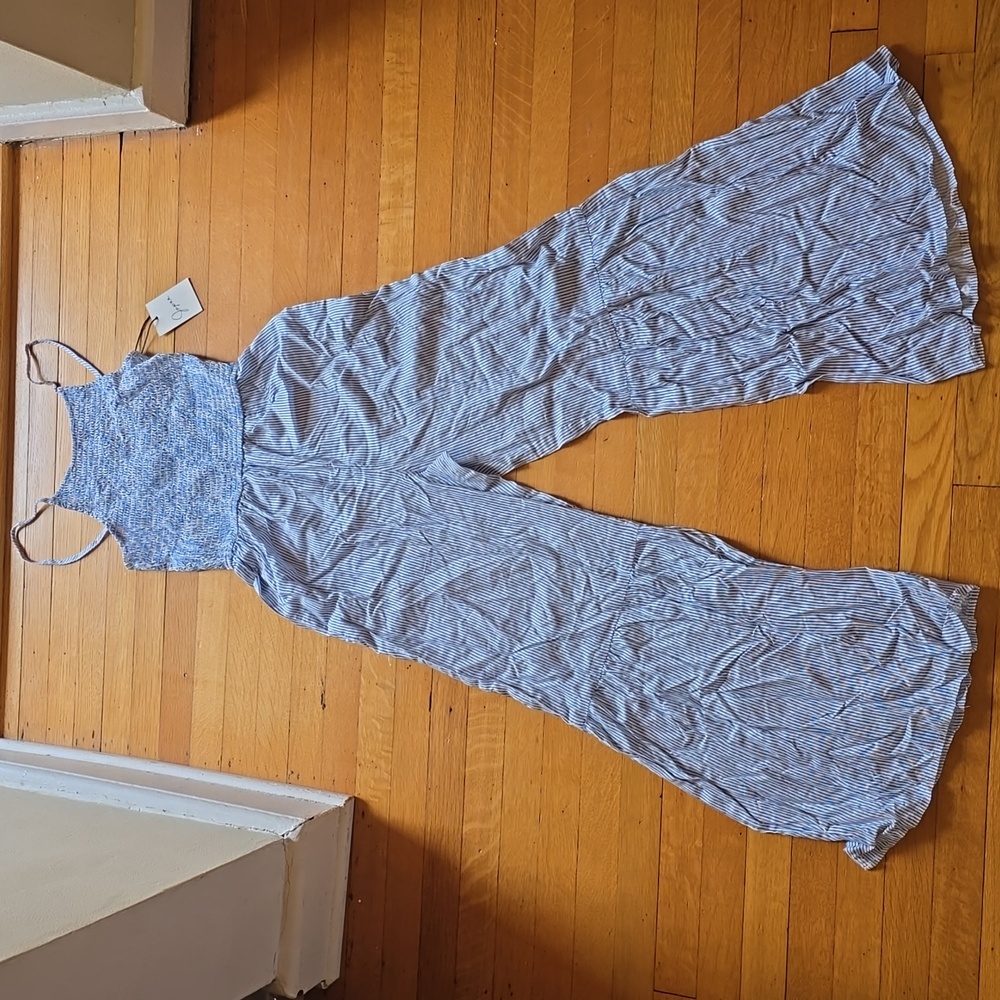 NWT, Japna, Halter Jumpsuit/Romper, Wide Leg,Blue/White Stripe, Palazzo